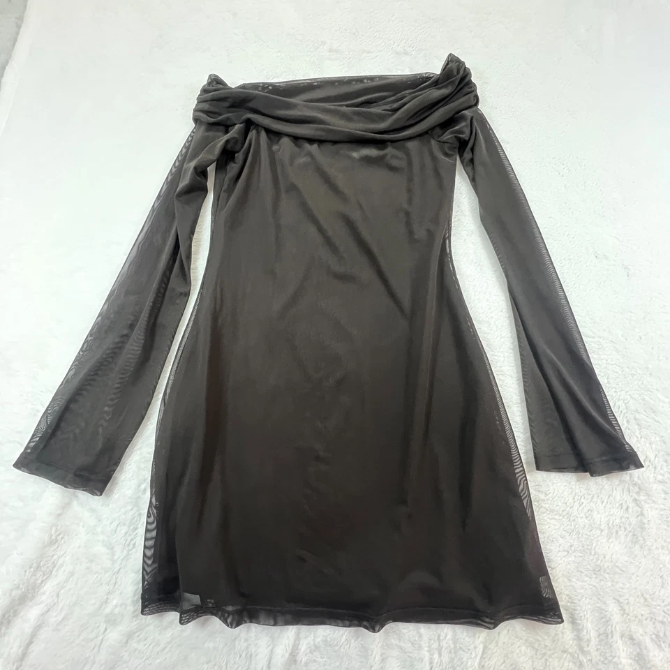 Top túnica larga vintage para mujer Y2K malla fuera del hombro talla S Baddie Goth negro Foto 3 de 4