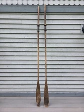 VINTAGE Old Wooden Boat Oars Paddles CURVED BLADES Measures 99"