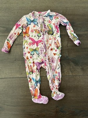 Posh Peanut Baby Girls 0-3 Mo Butterfly Ruffle Sleeper Pajamas Footed