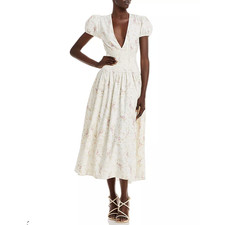 LoveShackFancy Venna Midi Dress XS Floral Short Sleeve Smocked Cottagecore