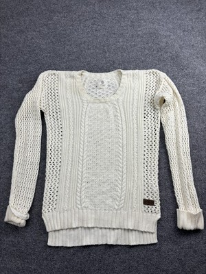 Element Eden Sweater Womens Small Ivory Cable Knit Open Crochet Pullover Boho