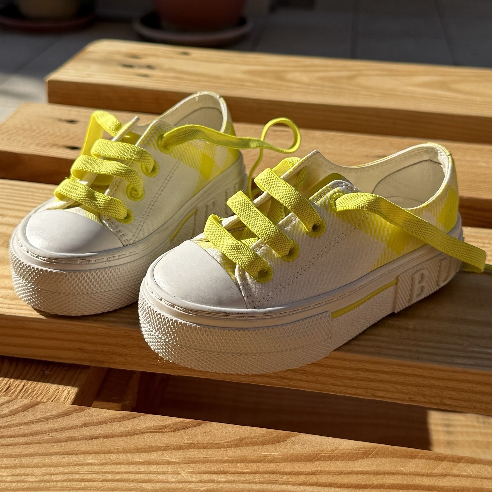Burberry Sneakers Bambino EU 24 Check Gialle Bianche Scarpe Kids Originali