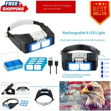 High-Definition Optical Glass Head-Mounted Magnifier with Rechargeable LED Light