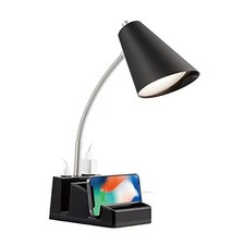 LED Desk Lamp with 1 USB Charging Port and 1 AC Outlet, LED Desk Lamp-Black