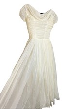 VTG 1950  s Off Shoulder Tulle Wedding Dress Ball Gown Ruched Bodice Whimsical S