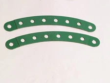 2 x Meccano Curved Strip 8 Hole Stepped Part 89b Light Green Stamped MMIE