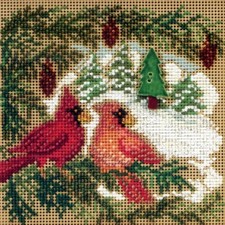 Cardinal Forest Cross Stitch Kit Mill Hill 2010 Buttons & Beads Winter