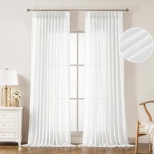 Bright White Pinch Pleated Sheer Curtains 84 Inches Long for Bedroom Living R...