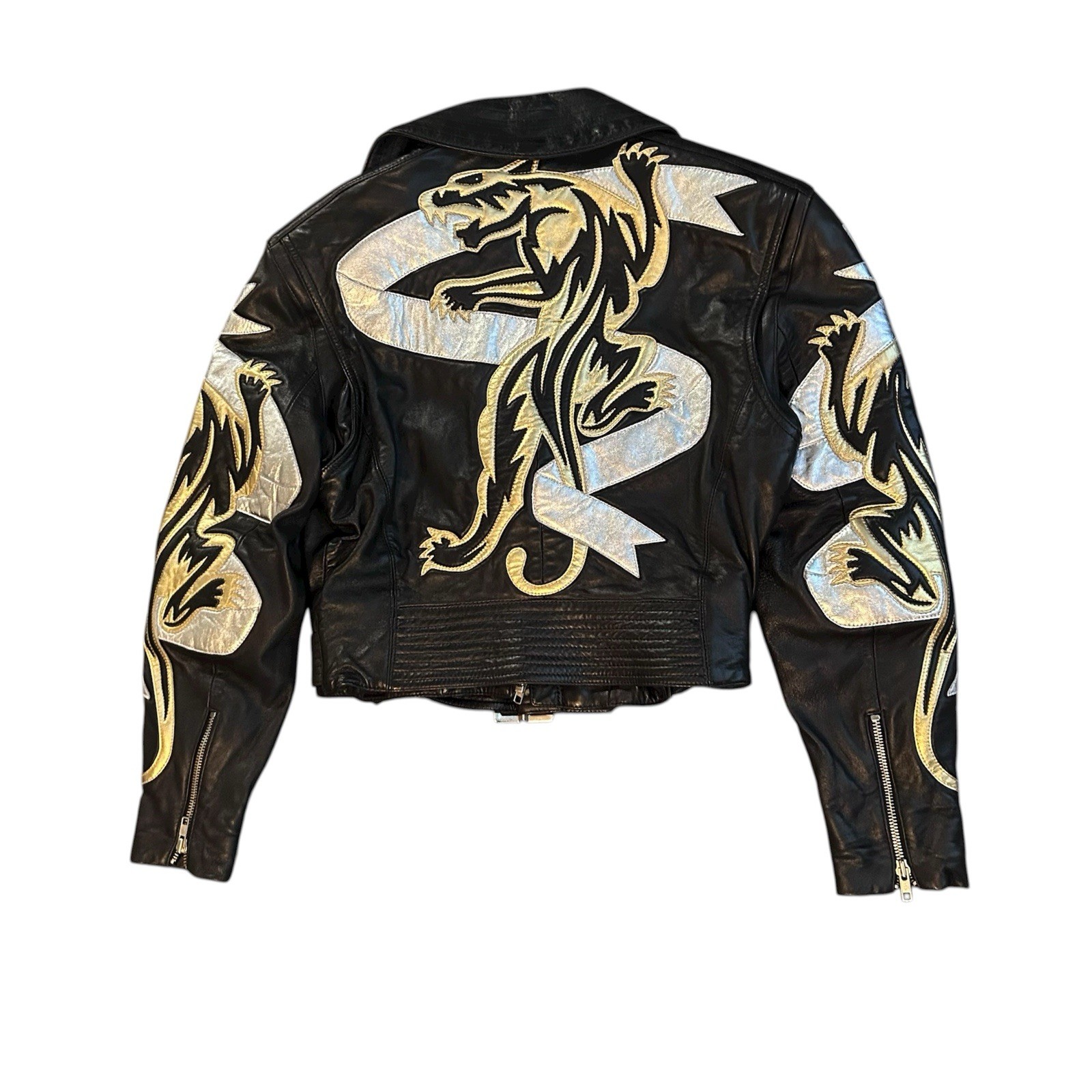 Vintage Michael Hoban North Beach Leather Moto Jacket - Rare Panther Gold Pop Art, Size 5/6 image 2