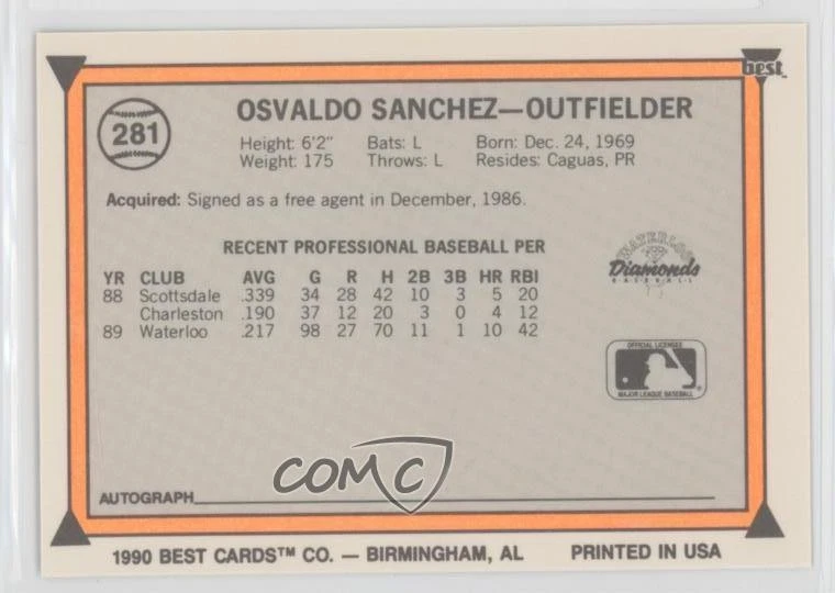 1990 Best Minor League Osvaldo Sanchez #281 - Image 2 of 2