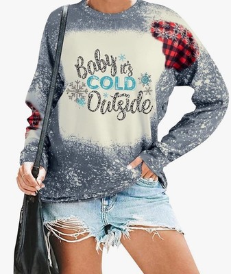 MNLYBABY Womens Christmas Sweatshirt Baby Its Cold Outside Letter Graphic Sm AA3