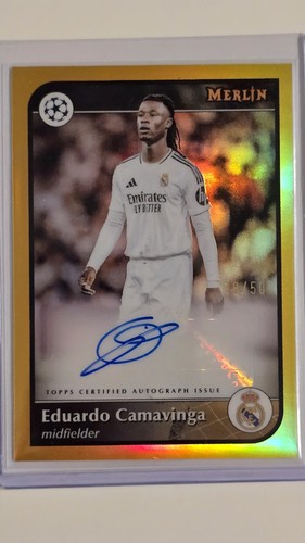 2024-25 EDUARDO CAMAVINGA TRUE GOLD /50 AUTO TOPPS MERLIN UEFA CLUB COMPETITIONS
