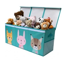 Extra Large Toy Storage Organizer with Lid - Sturdy, Animals - Turquoise