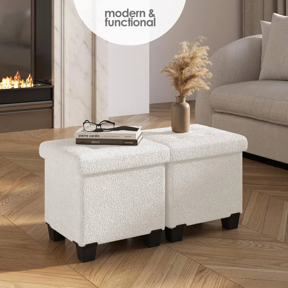 Ottoman with Storage for Living Room, 15 Inch Storage Ottoman Cube, Small Ott... - Image 3 of 4