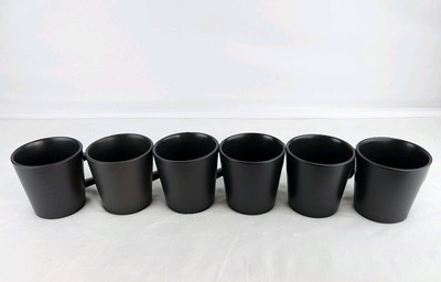 Stone + Lain Black Matted Modern  Stoneware Coffee Mug Cup Lot of 6  W/H Handle