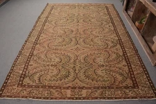 Elegant Green Area Rug, 6.3x9.2 ft Handwoven Vintage Rug