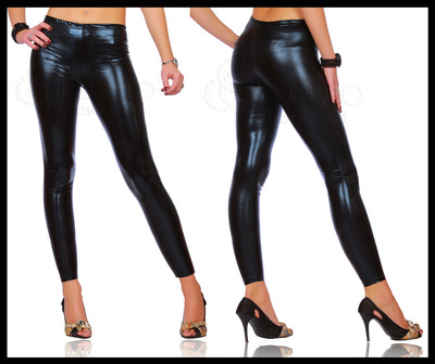  Sexy glänzende schwarze knöchellange Leggings Wetlook, alle Größen HQ