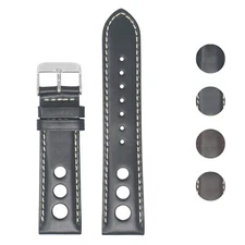 StrapsCo Water-Resistant Leather Rally Watch Band Strap - 18mm 20mm 22mm