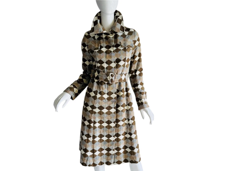 Jaqueta de tapeçaria com cinto vintage mod geométrica década de 1960 - Imagem 4 de 4