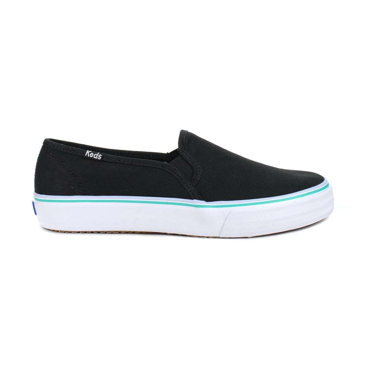 Keds Double Decker Black Turquoise Canvas Slip On Sneakers WF65914