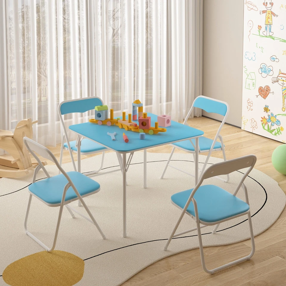 Portable 5 Pcs Kid Folding Card Table and Chairs Set with Soft PU Padded Cushion - Image 3 of 4