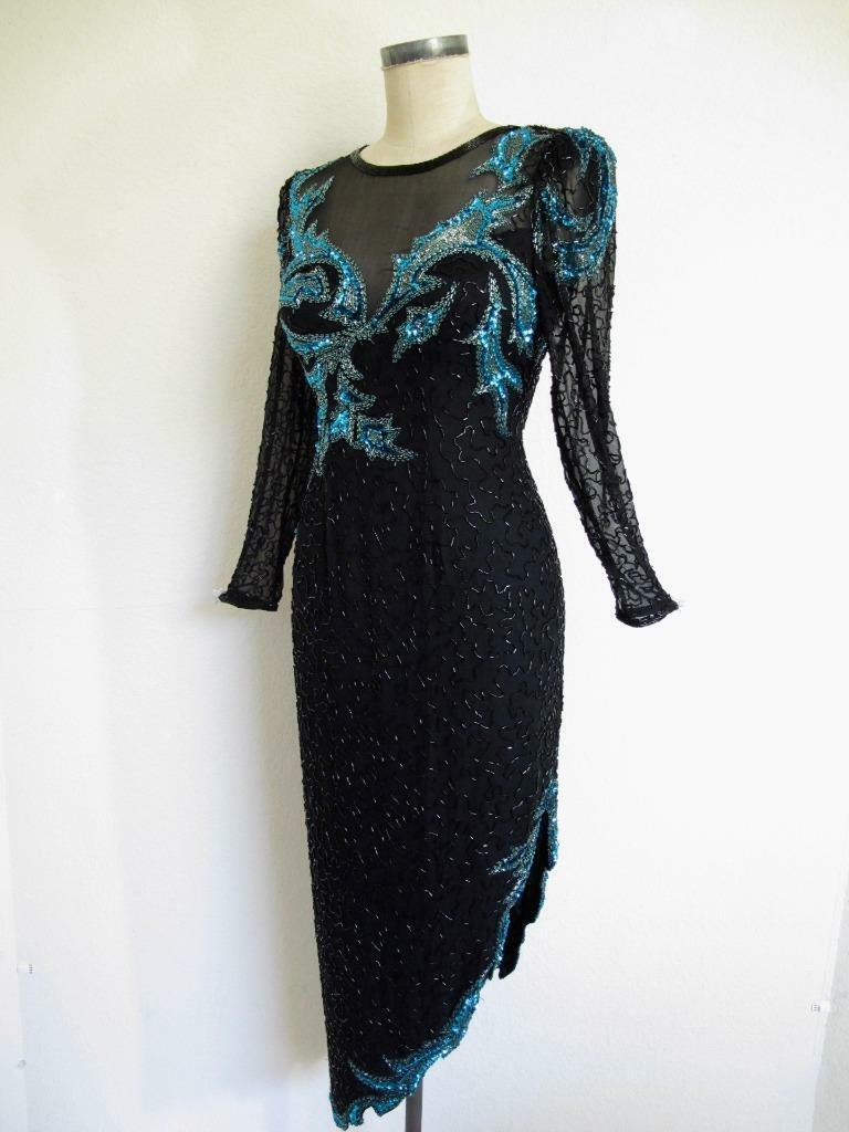 Vintage A. J. Bari Beaded Sequin Silk Dress XS 2 … - image 1