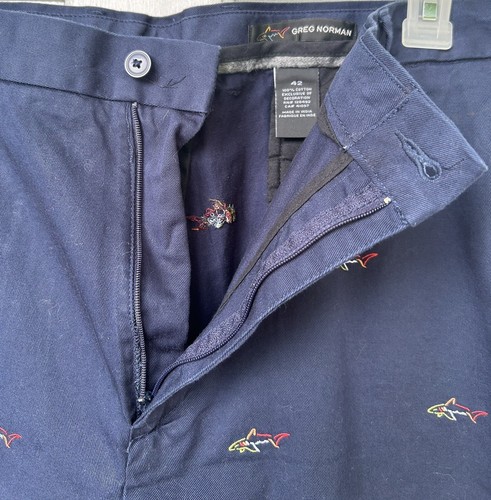 Men's Greg Norman Navy Blue Shark Logo Golf Shorts Size 42 Beach Casual Cotton - Picture 3 of 7