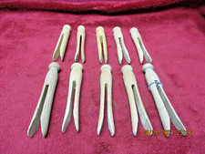 10 Mid-Century Clothes Pins Wooden, Round -ish, 1950's