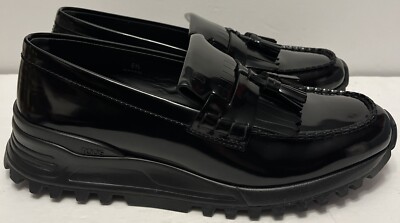 Tod s Kilt Tassel Lug Sole Loafer Shiny Black Leather NEW Mens Size 10 US