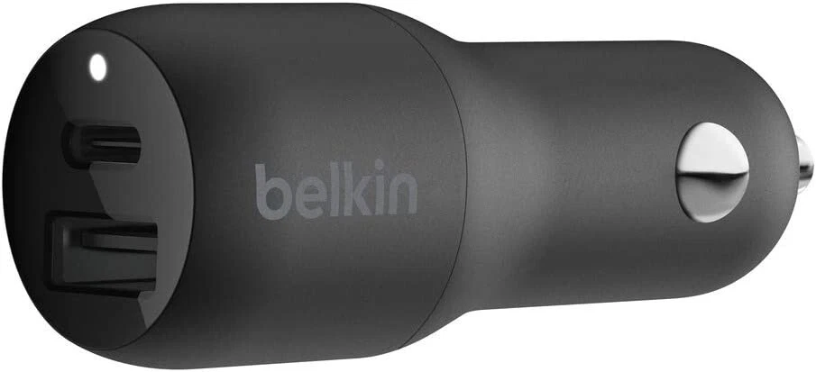 Cargador de coche Belkin 37 vatios doble USB - Entrega de energía 25 W puerto USB C y 12 W USB A