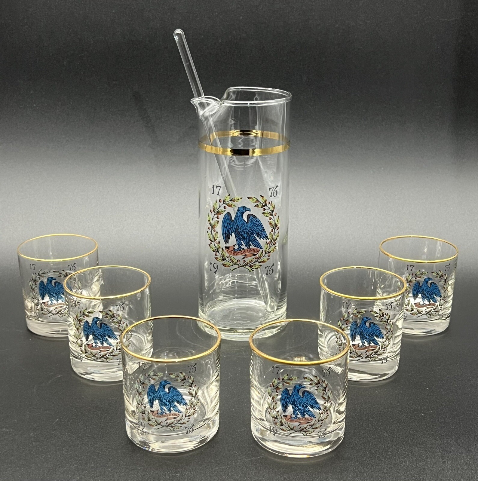 American Eagle E Pluribus Unum Set Of 6 Whiskey Glass With Pitcher￼