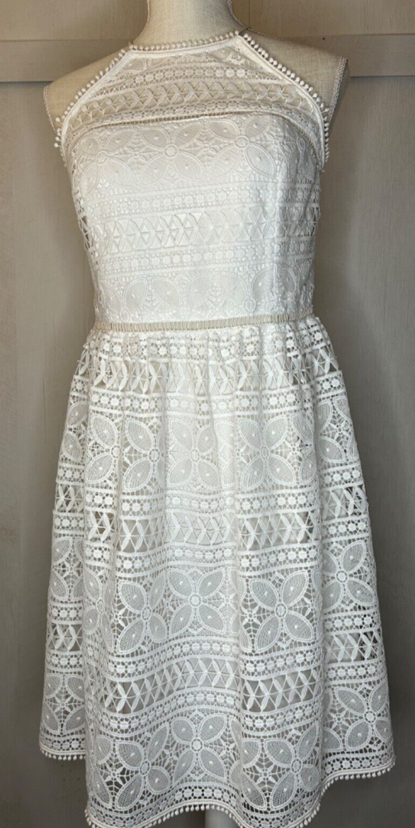 NWT Trina Turk Size 12 White Lace Lined Spaghetti Strap Dress
