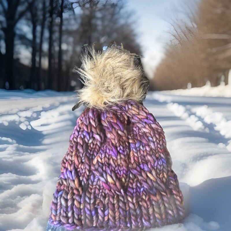 New Hand Knit Malabrigo Yarn Hat Beanie W Pompom