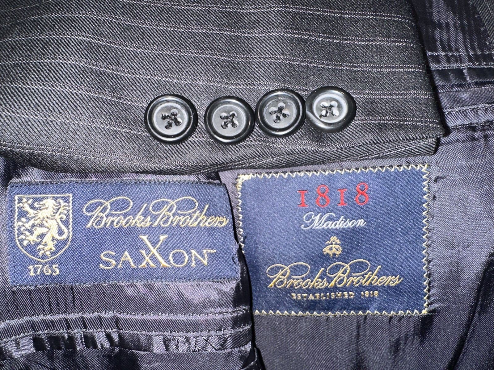 Brooks Brothers 1818 Madison SaxXon 45R  Dark Gray Striped Wool Blazer Jacket