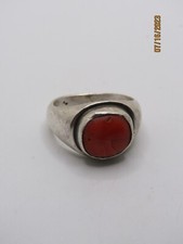 Stunning Sterling Silver Coral Stone Ring Size 7 CH908