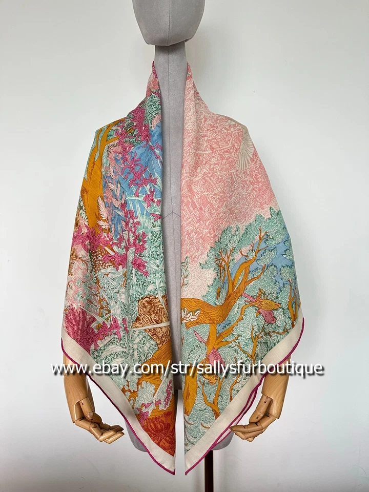 Sallys 70% Cashmere & 30% Silk Wrap Scarf Nature Print Double Face Shawl 53" - Image 3 of 4