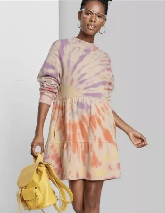 Wild Fable Pale Peach Long Sleeve Tie Dye Sweatshirt Dress Small