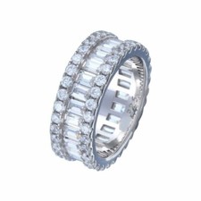 Sterling Silver Ladies Bridal Ring w/ Baguette  Round Cubic Zirconia Stones