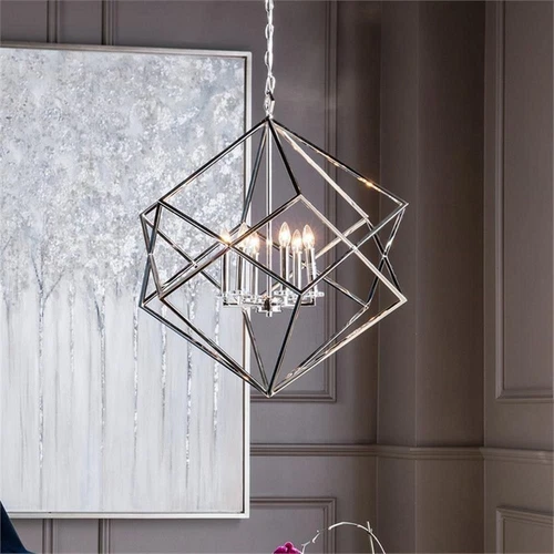 Uttermost Euclid 6-Light Steel and Crystal Cube Pendant Light in Nickel - Picture 2 of 8