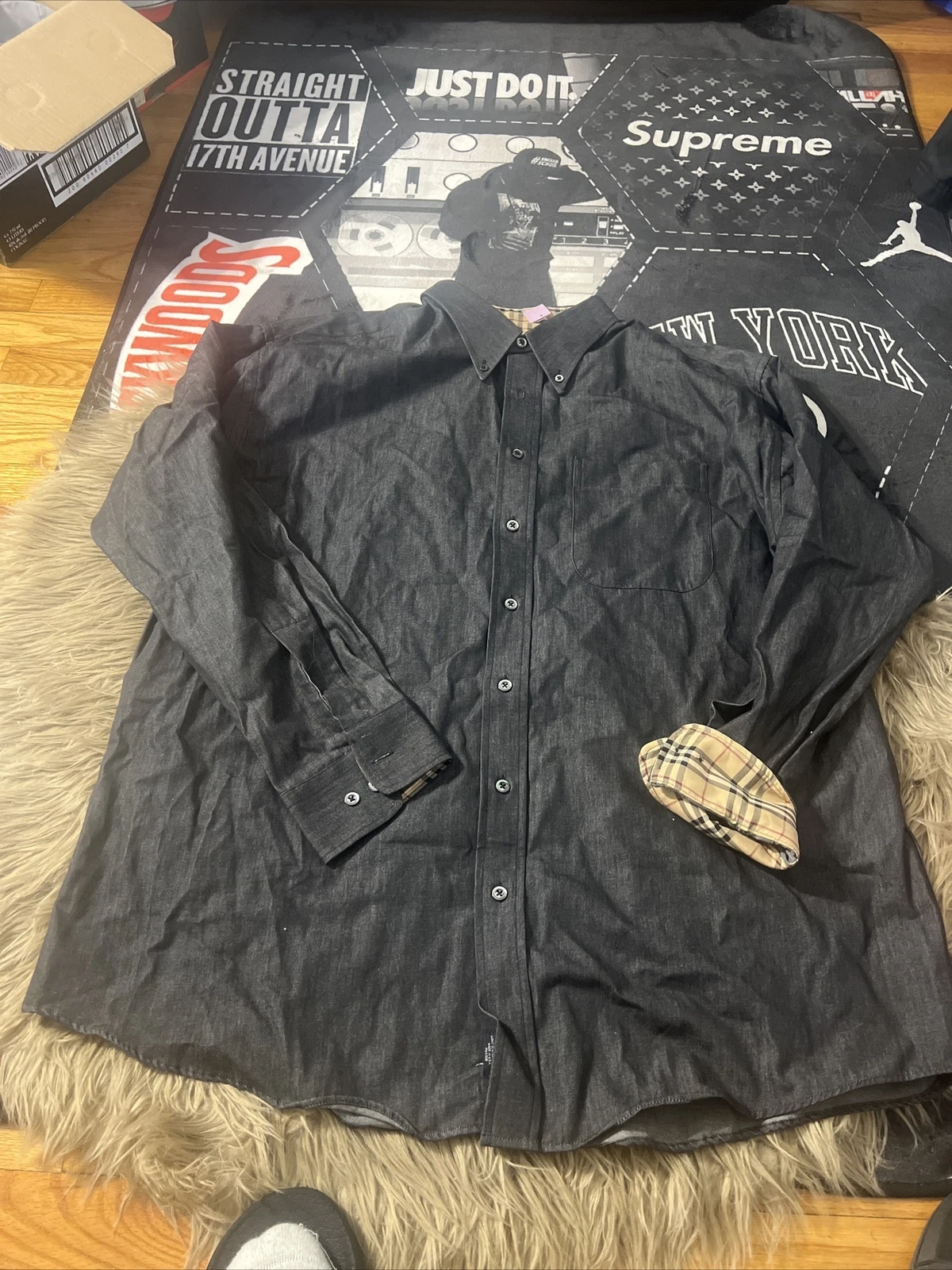 Camicia abito vintage Burberry London 1x età indaco nova polsini a quadretti abbottonati L S