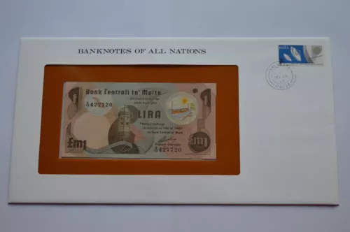 1967 malta one lira uncirculated note  banknotes all nations image 1