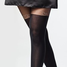 Panna 'HEART' original fashionable tights stockings imitation hearts 60 D Black