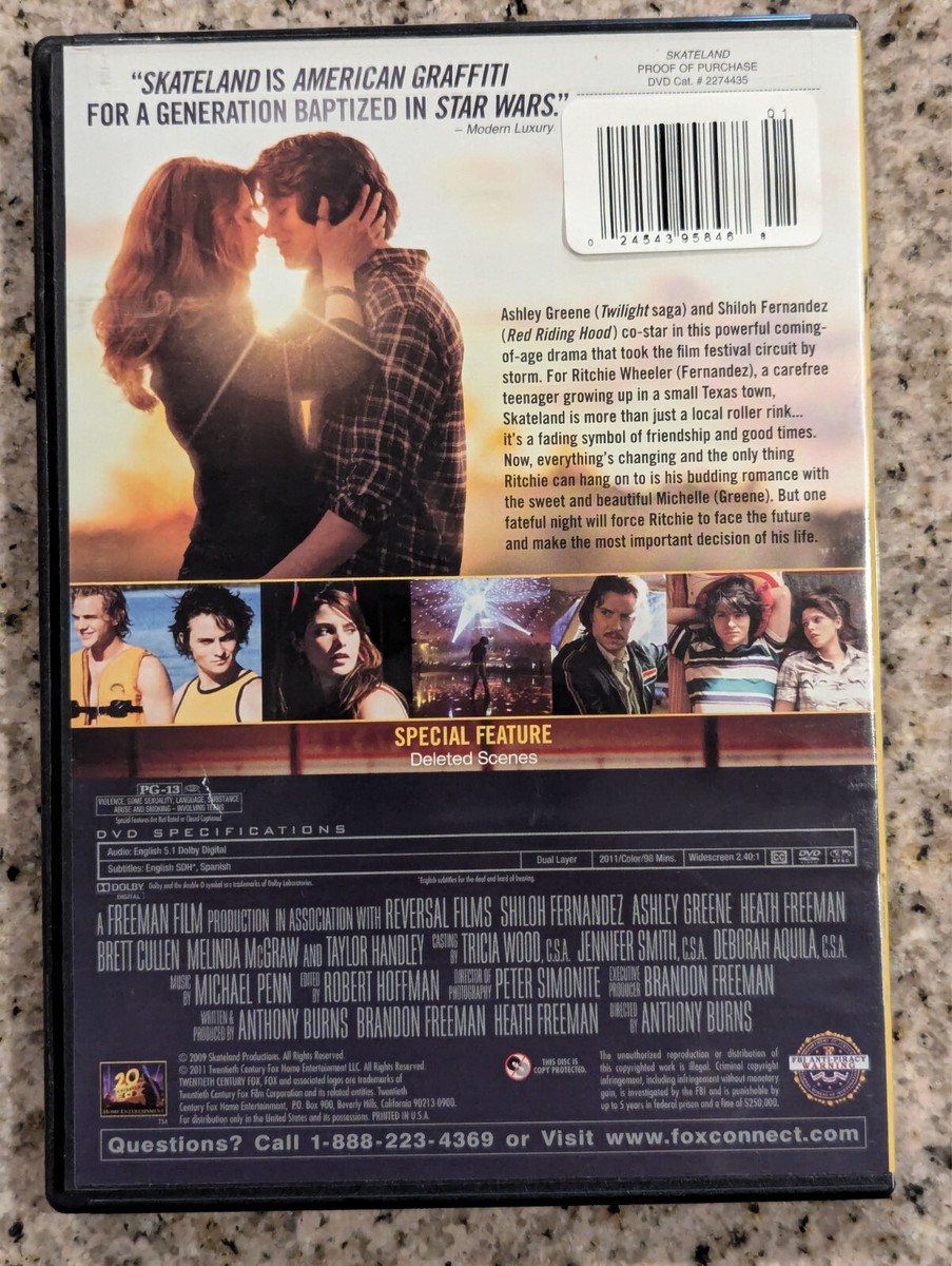 SKATELAND (2011) DVD Shiloh Fernandez , Ashley Greene, Heath