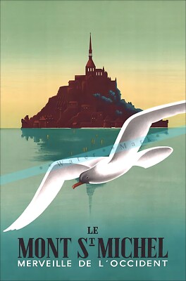 Mont St Michel 1937 Travel France Vintage Poster Print Retro Style Wall Art