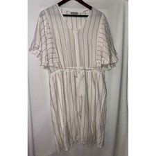 FRNCH Paris White Red Striped Dress Ruffle Sleeves Tie Waist S/M