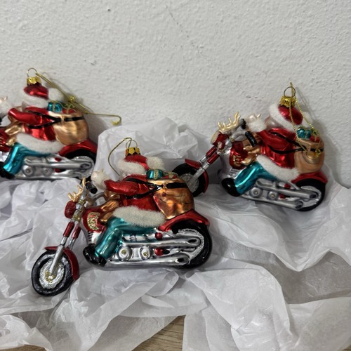 Peschka Rider Biker Santa Claus Glass Christmas Ornament Set Of 4 Vintage - Picture 7 of 13