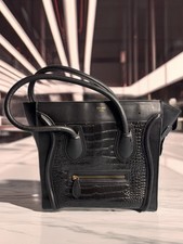 Rare Auth Large Celine Matte Blk Crocodile em...