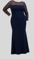Eliza J Women's Blue Boat-Neck Mesh-Long-Sleeve Gown Dress Plus Size 22W
