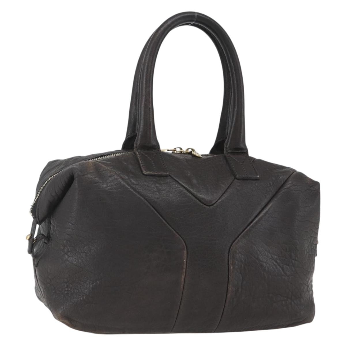 バッグ Yves Saint Laurent EASY boston bag black SAINT LAURENT Easy Boston Bag Leather Dark Brown Gold Auth gh1693