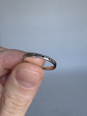 Minimalist White Gold Style Ring with 3 Black Stones Approx Size 5